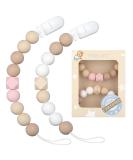 Pacifier Clip for Baby Boys Girls | Neutral Binky Holder 2 Pack (Beige Pink) | Perfect Baby Gift - Buy Online on SooperMarket.com