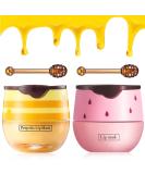 Bee Balm Honey & Strawberry Lip Balm Set | Exfoliating & Hydrating Lip Treatment with Sleeping Mask and Brush - 2PCS (Yellow+Pink) - Buy Online on SooperMarket.com