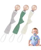 Vicloon Baby Dummy Clips 3 Pcs - BPA Free Soother Pacifier Chain Holder Clips for Boys and Girls - Teether Toy or Soothie - Green/Gray/Beige - Buy Online on SooperMarket.com