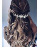 Vakkery Flower Wedding Hair Vine Silver Crystal Bridal Headpiece Pearl Rhinestone Bridal Hair Accessories for Women and Girls (Silver) - Buy Online on SooperMarket.com