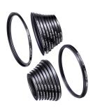 K&F Concept 18 Pieces Filter Ring Adapter Set, Camera Lens Filter Metal Stepping Rings Kit (Includes 9pcs Step Up Ring Set + 9pcs Step Down Ring Set) Black - Buy Online on SooperMarket.com