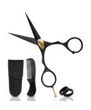 5.5 Ontaki Premium Hand Forged Japanese Steel Scissors for Hair Beard & Mustache - Bartscher Black Trim Tool - Buy Online on SooperMarket.com