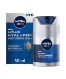 NIVEA MEN Anti-Age Hyaluron SPF15 Moisturising Cream (50ml) Anti-Wrinkle Face Cream with Hyaluronic Acid and Pro-Retinol Visibly Reduces Deep Wrinkles and Firms Skin - Buy Online on SooperMarket.com