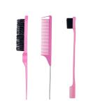3 Pieces Hair Styling Comb Set Teasing Hair Brush Rat Tail Comb Edge Brush for Edge&Back Brushing, Combing, Slicking Hair for Women (Pink) - Buy Online on SooperMarket.com