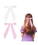 2 Pack Hair Bows for Women White Bow Hair Clips French Barrette with Long Silky Satin Hair Ribbons for Women Girls(White Light Pink) - Buy Online on SooperMarket.com
