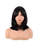 MapofBeauty 18 Inch/45 cm Layered Bangs Straight Synthetic Fiber Shoulder Length Hair Daily Use Wig (Black) - Buy Online on SooperMarket.com