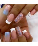 24 Pcs Square Floral Gradient Rhinestone Medium Press on Nails - Elegant Design for Women & Girls - Buy Online on SooperMarket.com