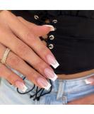 Medium Press on Nails - 24 Pcs Square False Nails with Glossy White French Tips | Stick on Acrylic Nail Designs for Women - International Shipping Available - Buy Online on SooperMarket.com