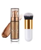 Body Shimmer Oil, Waterproof Long Lasting Moisturizing Bronze Body Luminizer Glow For Face & Body, Liquid Illuminator Body Highlighter 1oz/Jars, Makeup Brush Include (Glistening Bronze #03) - Buy Online on SooperMarket.com