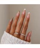 Justotry 24 Pcs Gold Glitter Almond Short False Nails - French Press on Nails | Trendy Nude Fake Nails with Glue | Stiletto Medium Stick on Nails for Women - Buy Online on SooperMarket.com