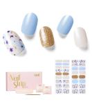 NAILOG Semi Cured Gel Nail Strips - Salon-Quality Long Lasting Nail Stickers - Vintage Print & Silver Glitter - 34pcs - Buy Online on SooperMarket.com