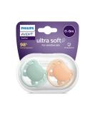 Philips Avent Ultra Soft Schnuller 2-pack-BPA-free pacifier for babies from 0 to 6 months green/orange pastel (model SCF091/03) 2 Pack green/orange pastel - Buy Online on SooperMarket.com