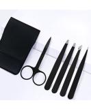 5 in 1 Stainless Steel Tweezers Set for Precision Hair Removal - Includes Eyebrow Scissors - Black Tweezers for Ingrown Hair, Splinters - Buy Online on SooperMarket.com
