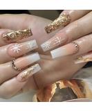 Brishow Christmas Glitter Snow False Nails - 24pcs Ballerina Acrylic Short Fake Nails for Women and Girls - Buy Online on SooperMarket.com