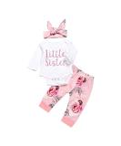 ChYoung Baby Girl Clothes Set Newborn Outfit Little Sister Romper Top and Rose Printed Pant and Headband 3 Pieces 0-3 Months Pink - Buy Online on SooperMarket.com