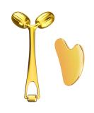 Winyoung Gold Metal Face Roller & Gua Sha Massage Set for Face, Neck, Eyes & Body - Facial Skin Care Tool for Eye Treatment - Buy Online on SooperMarket.com