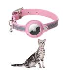Kocnydey Leather Reflective AirTag Cat Collar - Adjustable Anti-Wing Collar with Bell for Cats & Small Dogs (Pink Size S: 23-30cm) - Buy Online on SooperMarket.com