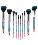 Crystal Handle Makeup Brushes Set - 10pcs Colorful Diamond Kabuki Brushes for Foundation, Concealer, and Eye Shadows - Blue - Buy Online on SooperMarket.com