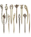 Buy 12 PCS Antique Bronze Chinese Hair Sticks - Vintage Decorative Hairpins for DIY Hair Accessories - Buy Online on SooperMarket.com