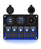 FXC Waterproof Marine Boat Rocker Switch Aluminum Panel 5 Gang with Dual USB Slot Socket 3.1A + Volt Meter Blue LED Light for Car Rv Vehicles Truck (KG0149-5B Blue) - Buy Online on SooperMarket.com