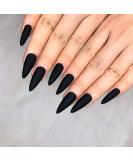 Morily 24pcs Fake Nails Matte Pure Color Medium Long Stiletto Almond Press on Nail False Tips Artificial Finger Manicure for Women and Girls (Black) - Buy Online on SooperMarket.com