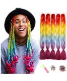 Showjarlly Jumbo Braid Art Hair Extensions - 24 inch Ombre KanCalon Braid for Crochet & Box Braids - 5 Pack in Orange/Yellow/Blue/Purple/Red - Buy Online on SooperMarket.com
