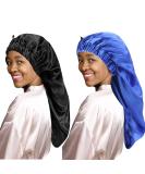 LadayPoa 2 Pcs Long Satin Sleep Cap for Women - Black+Blue | Silky Bonnet for Curly Hair Protection - Buy Online on SooperMarket.com