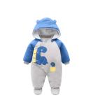 Baby Snowsuit Winter Romper | Cotton Jumpsuit with Detachable Hood | Cartoon Dinosaur Design | 6-9 Months Blue - Buy Online on SooperMarket.com
