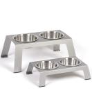 PetFusion Elevated Dog and Cat Bowls - Premium Anodized Aluminum Feeder with US Food Grade Stainless Steel Raised Bowls (Short 4 Metallic Gray) - Buy Online on SooperMarket.com