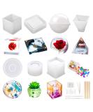 Sculpting Kit: 20Pcs Resin Molds for DIY Art - Sphere, Cube, Pyramid, Square, Round Shapes for Ashtrays, Coasters, Candles - Bonus Sequins & Tools - White - Buy Online on SooperMarket.com