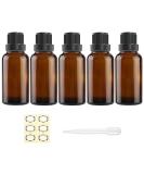 Alledomain 5Pcs 30ml Amber Glass Essential Oils Bottles with Black Cap/Dropper/Label Empty Bottle Refillable Sample Container for Massage oil/Aromatherapy/Perfume/Fragrance Oil 5pcs * 30ml - Buy Online on SooperMarket.com