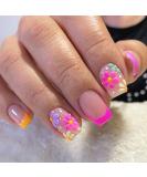 GORS 24 Pcs Colorful French Square Short Press on Nails - Acrylic Full Cover Coffin False Nails for Women - Multicolor 3D Flower Nail Art Decor - Buy Online on SooperMarket.com