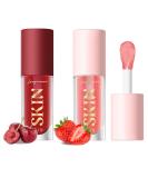 2Pack Hydrating Lip Glow Oil - Plumping Lip Tint, Glossy Balm Set - Strawberry + Cherry - Buy Online on SooperMarket.com