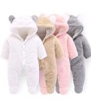Newborn Baby Cartoon Bear Snowsuit Winter Coat | Fleece Hooded Romper Jumpsuit 0-3 Months White - Buy Online on SooperMarket.com