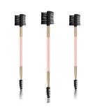 Pink Eyebrow and Eyelash Grooming Tool Set for Women - 3 Pcs Dual Comb and Brush Makeup Kit - Buy Online on SooperMarket.com