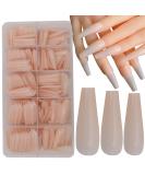 LuckForever 500pc Nude Pink Coffin False Nails - Press On Full Cover Ballerina Design with Case for Women Girls - DIY Manicure Fingernails - Buy Online on SooperMarket.com