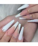 Artificial nails long white wrong nails ballerina acrylic of course press on the nails full cover 24pcs for women and girls white with diamonds - Buy Online on SooperMarket.com