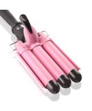 1 Inch Pink 3 Barrel Curling Iron Wand with LCD Display - Ceramic Tourmaline, Dual Voltage Hair Crimper for Waves, Adjustable Temperature, Portable and Quick Heating - Buy Online on SooperMarket.com