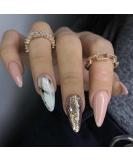 JUSTOTRY 24 Pcs Short Marble Stiletto False Nails - Nude French Glitter Press On Nails with Nail Glue - Trendy Almond Stick On Nails for Women - Buy Online on SooperMarket.com