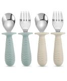 Pandaear 4 Set Baby cutlery set |Children's cutlery from 1 year |Baby kids silicone stainless steel dining cake spoon fork with holding anti-choke design bpa free - Buy Online on SooperMarket.com