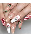 Brishow Christmas Snowflake Elk Stick on False Nails - Red Long Full Cover Tips (24pcs) for Women and Girls - Buy Online on SooperMarket.com