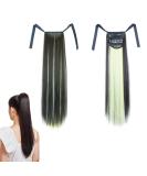 Prinfantasy Ponytail Extension | Long Straight Synthetic Wrap Around Hairpiece in Green Brown Ombre | Clip in High Heat Hair Extension 22 inch - Buy Online on SooperMarket.com