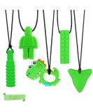 5Pcs Green Sensory Chew Necklace for Kids - Food Grade Silicone Teether Toy for Autism, Anxiety, Biting Needs - Buy Online on SooperMarket.com
