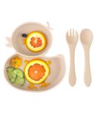 Qshare Baby Silicone Suction Plate with Spoon and Fork - Non Slip Divided Weaning Plates for Toddler (Beige) - Buy Online on SooperMarket.com