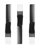 3 Pack Carbon Lift Teasing Combs with Metal Prong, Salon Teasing Back Combs Carbon Comb with Stainless Steel Lift (Black) - Buy Online on SooperMarket.com