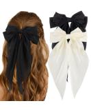 ATODEN Silky Satin Hair Bows 2 Pcs Big Hair Bows for Women Hair Ribbons Oversized Long Tail White Hair Bow Black Hair Bow Large Hair Barrettes for Women French Soft Ribbon Barrettes Metal Clips Bowknot Aesthetic Hairclip... - Buy Online on SooperMarket.com