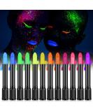 AOOWU Glow UV Neon Glow Face Paint Crayons Kit 12 Colors Safe Non-Toxic UV Glow Neon Face and Body Crayons for Adults Kids Halloween Makeup Party Cosplay - Fluorescent Brightest Glow under UV! - Buy Online on SooperMarket.com