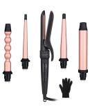 EMOCCI PRO 5 in 1 Curling Wand Set - Ceramic Tourmaline Barrels - Rose Gold - Buy Online on SooperMarket.com