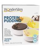 WonderSlim Protein Pudding Mix, Variety Pack - 6-7g Net Carbs, 80-90 Calories, 0.5-2g Fat, 12g Protein (7ct) - Buy Online on SooperMarket.com