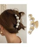 White Large Pearl Hair Claw Clips - Strong Hold Barrettes for Women | Ideal for Daily, Birthday, Wedding Wear | Nonslip Hair Accessories for Thick or Thin Hair - Buy Online on SooperMarket.com